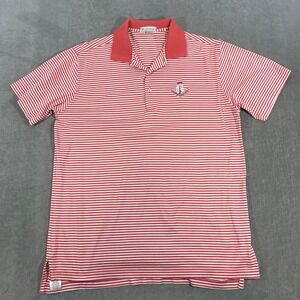Peter Millar Mens Medium Red White Stripe Casual Short Sleeve Golf Polo Shirt